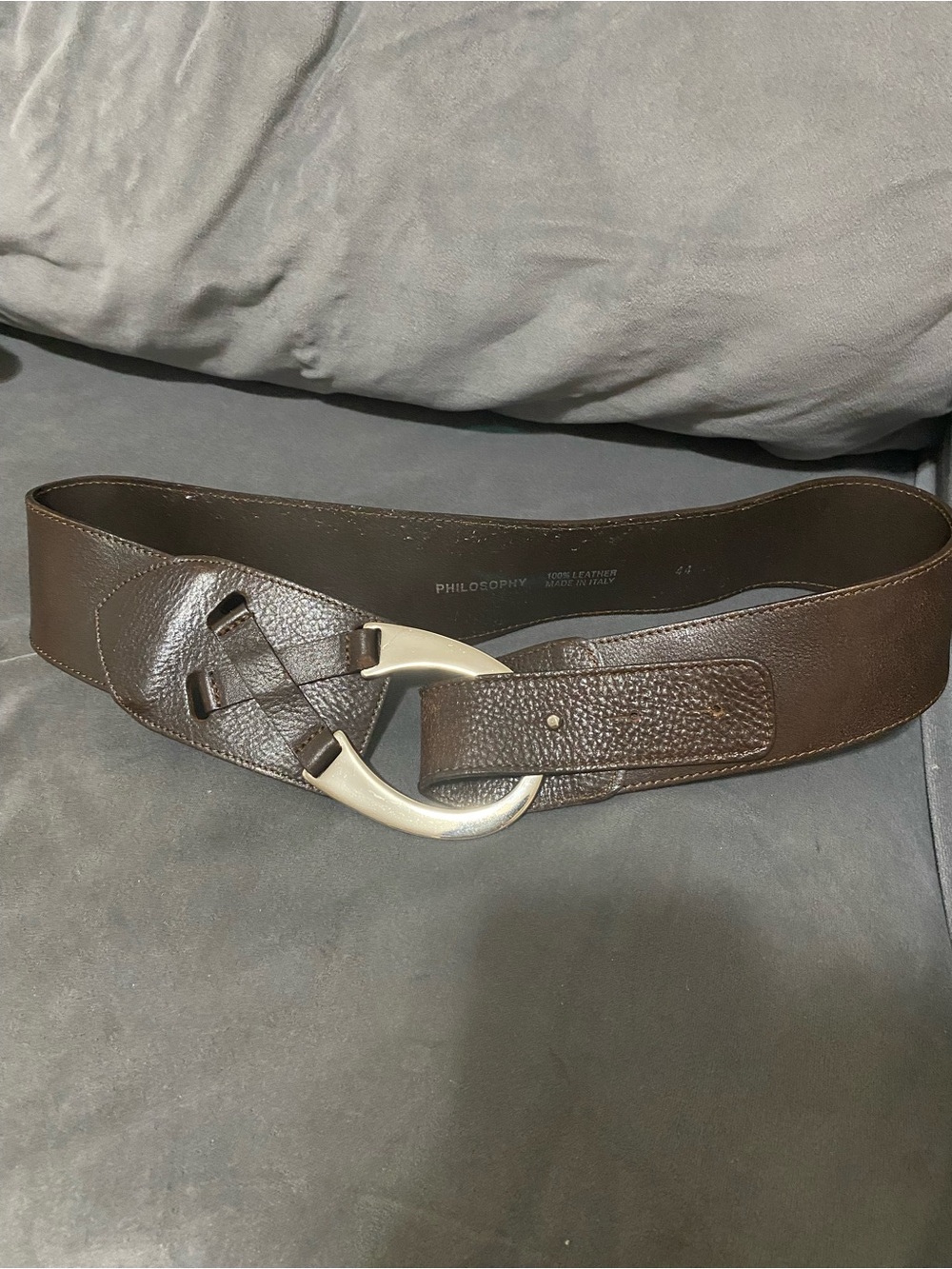 Philosophy Wide Dark Brown Leather Belt with Silver Buckle